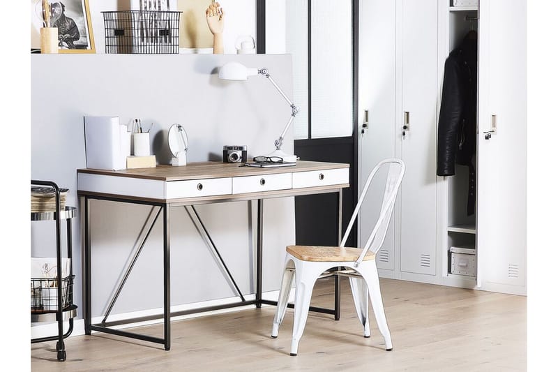 ROTHEY Skrivbord 120 cm med Förvaring 3 Lådor Ljusbrun/Vit/S - Möbler - Hemmakontor - Skrivbord