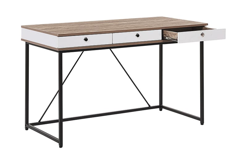 ROTHEY Skrivbord 120 cm med Förvaring 3 Lådor Ljusbrun/Vit/S - Möbler - Hemmakontor - Skrivbord