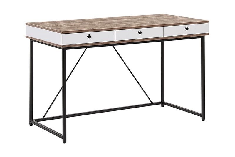 ROTHEY Skrivbord 120 cm med Förvaring 3 Lådor Ljusbrun/Vit/S - Möbler - Hemmakontor - Skrivbord