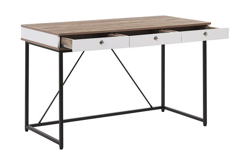 ROTHEY Skrivbord 120 cm med Förvaring 3 Lådor Ljusbrun/Vit/S - Möbler - Hemmakontor - Skrivbord