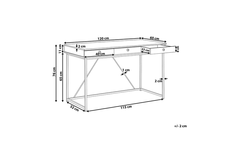 ROTHEY Skrivbord 120 cm med Förvaring 3 Lådor Ljusbrun/Vit/S - Möbler - Hemmakontor - Skrivbord