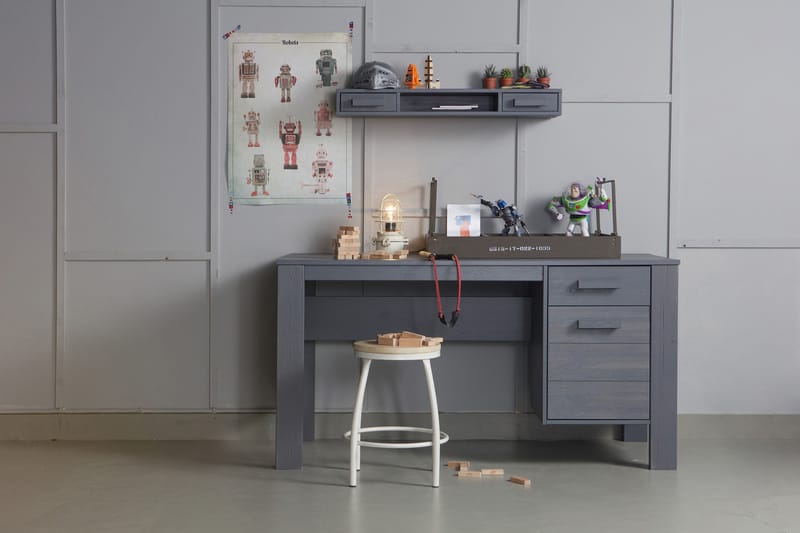 RUFF Datorbord 141 cm med Förvaring Låda + Skåp Stålgrå - Möbler - Hemmakontor - Skrivbord