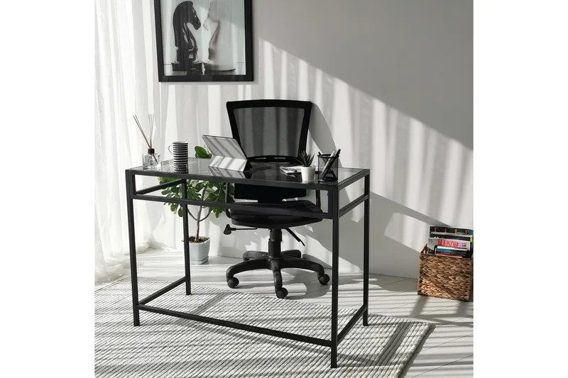 Sabani Skrivbord 100 cm - Glas/Rökfärgad/Svart - Möbler - Hemmakontor - Skrivbord
