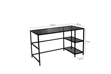 Sabani Skrivbord 130 cm med Förvaring 2 Hyllor - Glas/Rökfärgad/Svart - Möbler - Hemmakontor - Skrivbord
