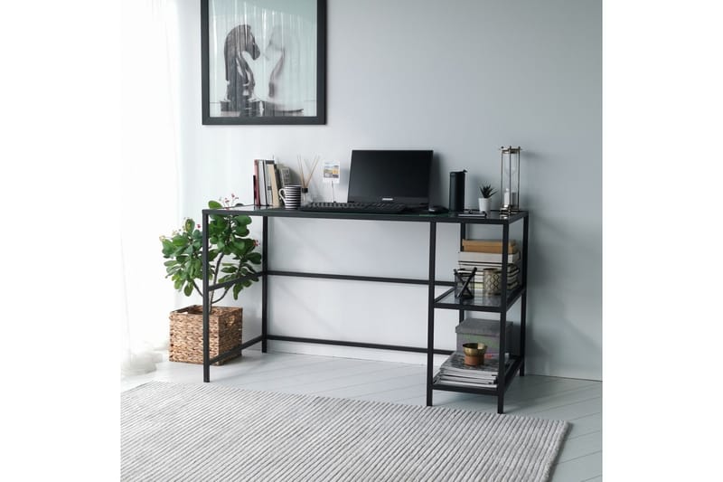 Sabani Skrivbord 130 cm med Förvaring 2 Hyllor - Glas/Rökfärgad/Svart - Möbler - Hemmakontor - Skrivbord