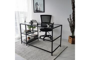 Sabani Skrivbord 130 cm med Förvaring 2 Hyllor - Glas/Rökfärgad/Svart - Möbler - Hemmakontor - Skrivbord