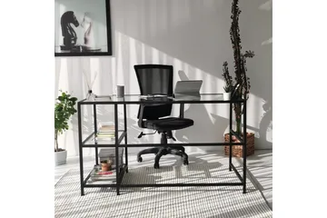 Sabani Skrivbord 130 cm med Förvaring 2 Hyllor - Glas/Svart - Möbler - Hemmakontor - Skrivbord