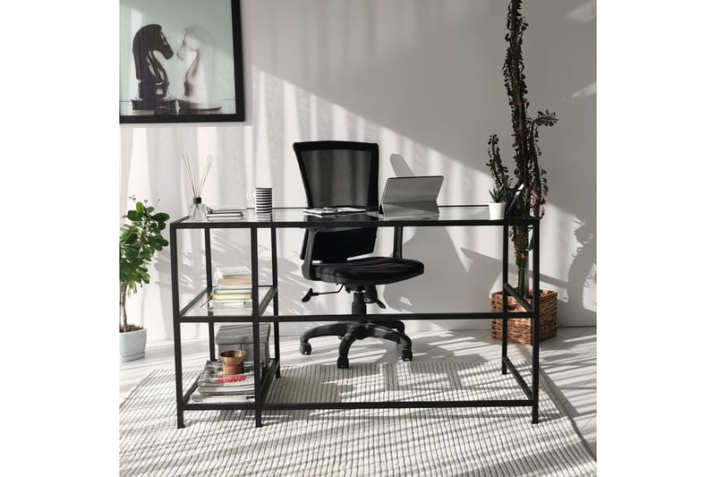 Sabani Skrivbord 130 cm med Förvaring 2 Hyllor - Glas/Svart - Möbler - Hemmakontor - Skrivbord