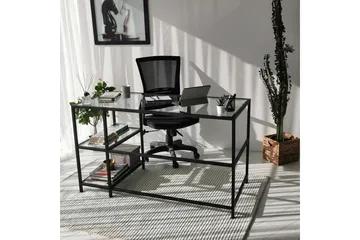 Sabani Skrivbord 130 cm med Förvaring 2 Hyllor - Glas/Svart - Möbler - Hemmakontor - Skrivbord