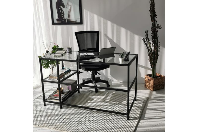 Sabani Skrivbord 130 cm med Förvaring 2 Hyllor - Glas/Svart - Möbler - Hemmakontor - Skrivbord