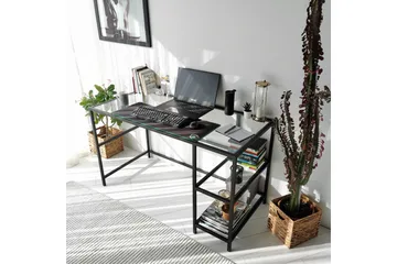 Sabani Skrivbord 130 cm med Förvaring 2 Hyllor - Glas/Svart - Möbler - Hemmakontor - Skrivbord