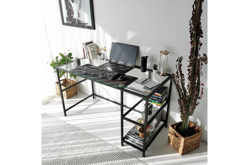 Sabani Skrivbord 130 cm med Förvaring 2 Hyllor - Glas/Svart - Möbler - Hemmakontor - Skrivbord