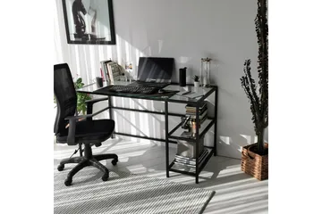 Sabani Skrivbord 130 cm med Förvaring 2 Hyllor - Glas/Svart - Möbler - Hemmakontor - Skrivbord