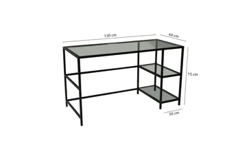 Sabani Skrivbord 130 cm med Förvaring 2 Hyllor - Glas/Svart - Möbler - Hemmakontor - Skrivbord