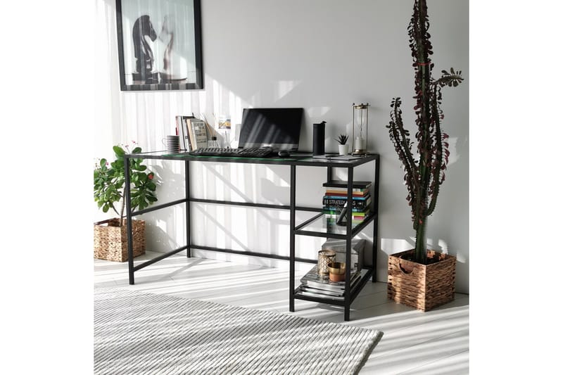 Sabani Skrivbord 130 cm med Förvaring 2 Hyllor - Glas/Svart - Möbler - Hemmakontor - Skrivbord