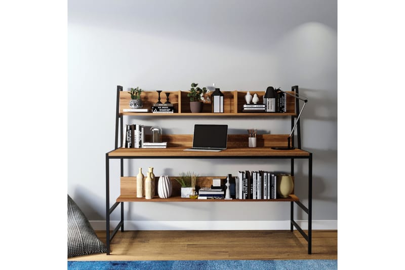 SAYCA Skrivbord 140 cm med Förvaring Hyllor Mörkbrun/Svart - Möbler - Hemmakontor - Skrivbord