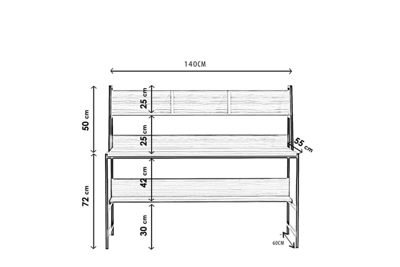 SAYCA Skrivbord 140 cm med Förvaring Hyllor Mörkbrun/Svart - Möbler - Hemmakontor - Skrivbord