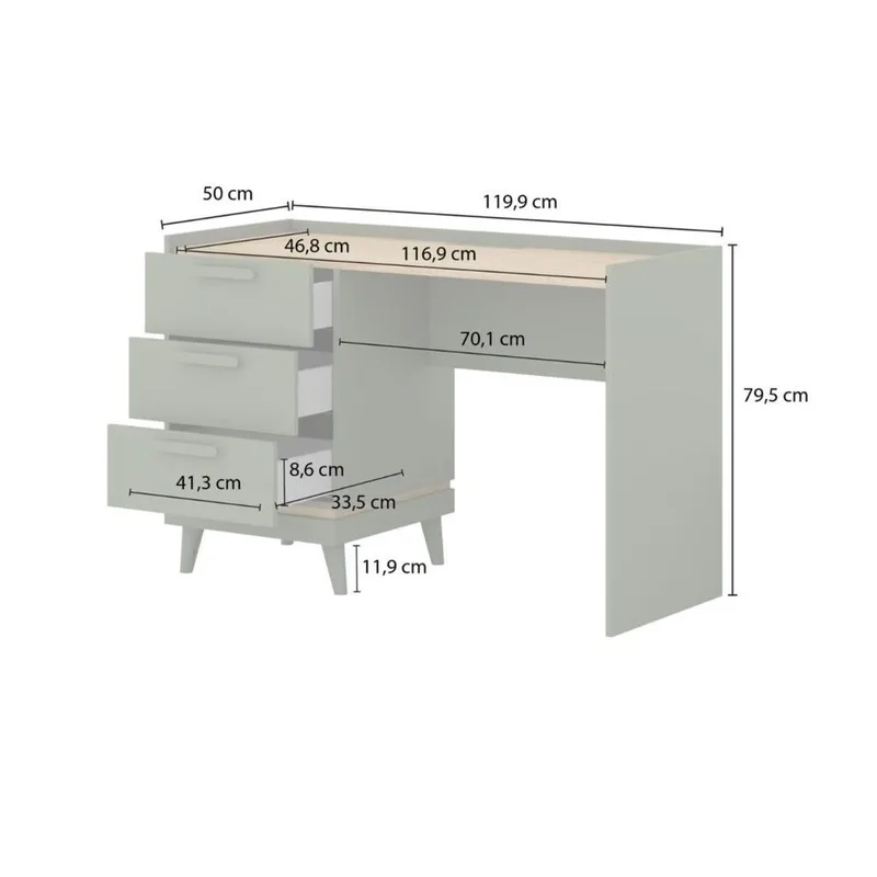 Skrivbord Scandi med 3 lådor - Dämpad grön - Oljad ek - Möbler - Hemmakontor - Skrivbord