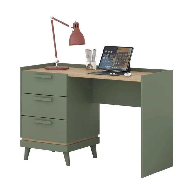 Skrivbord Scandi med 3 lådor - Dämpad grön - Oljad ek - Möbler - Hemmakontor - Skrivbord
