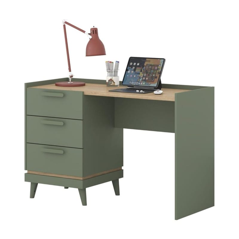 Skrivbord Scandi med 3 lådor - Dämpad grön - Oljad ek - Möbler - Hemmakontor - Skrivbord