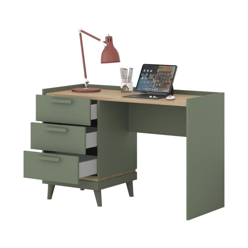 Skrivbord Scandi med 3 lådor - Dämpad grön - Oljad ek - Möbler - Hemmakontor - Skrivbord
