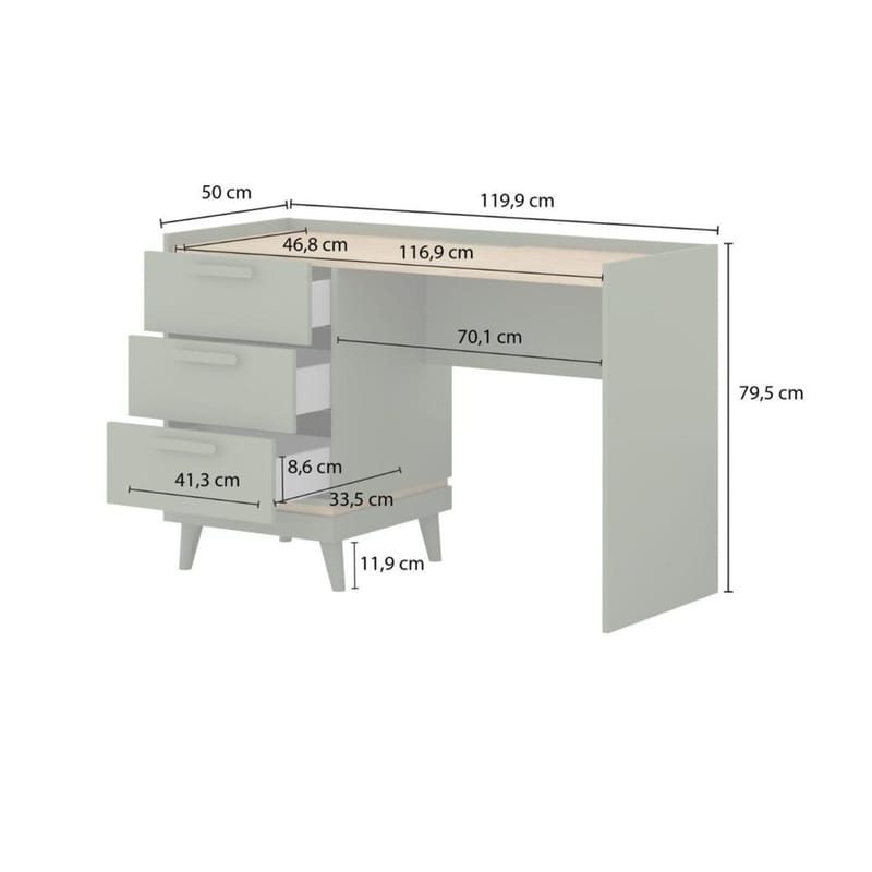 Skrivbord Scandi med 3 lådor - Dämpad grön - Oljad ek - Möbler - Hemmakontor - Skrivbord