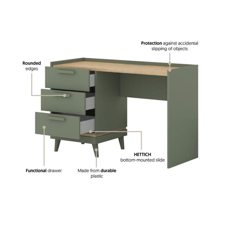 Skrivbord Scandi med 3 lådor - Dämpad grön - Oljad ek - Möbler - Hemmakontor - Skrivbord