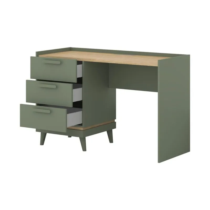 Skrivbord Scandi med 3 lådor - Dämpad grön - Oljad ek - Möbler - Hemmakontor - Skrivbord