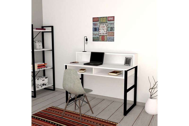 SHESHO Skrivbord 120 cm med Förvaring Hyllor Vit/Svart - Möbler - Hemmakontor - Skrivbord