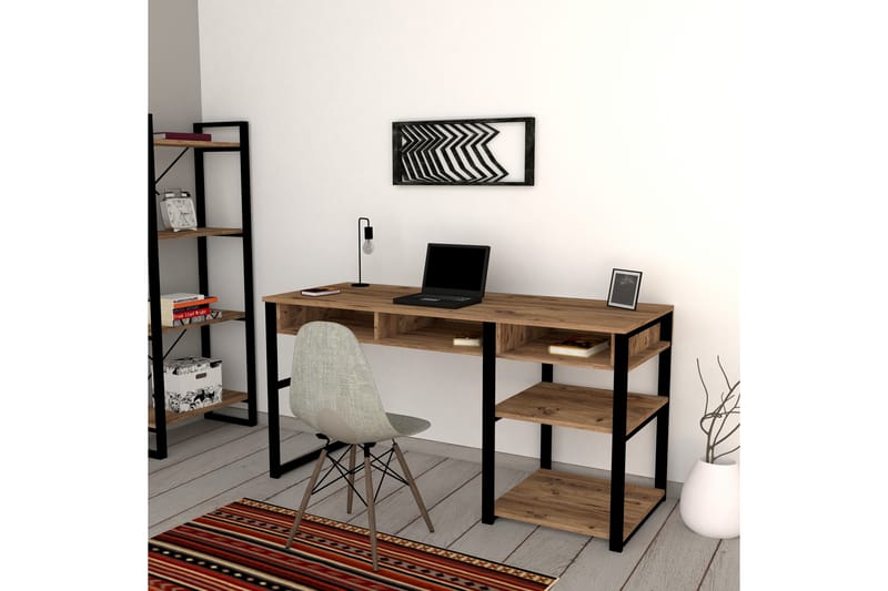 SHESHO Skrivbord 150 cm med Förvaring 5 Hyllor Valnötsbrun/S - Möbler - Hemmakontor - Skrivbord