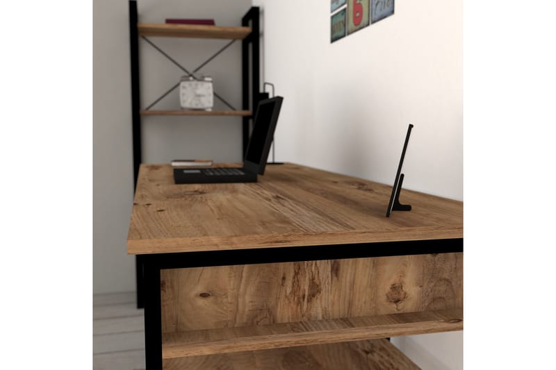 SHESHO Skrivbord 150 cm med Förvaring 5 Hyllor Valnötsbrun/S - Skrivbord - Bord