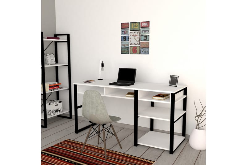 SHESHO Skrivbord 150 cm med Förvaring 5 Hyllor Vit/Svart - Möbler - Hemmakontor - Skrivbord