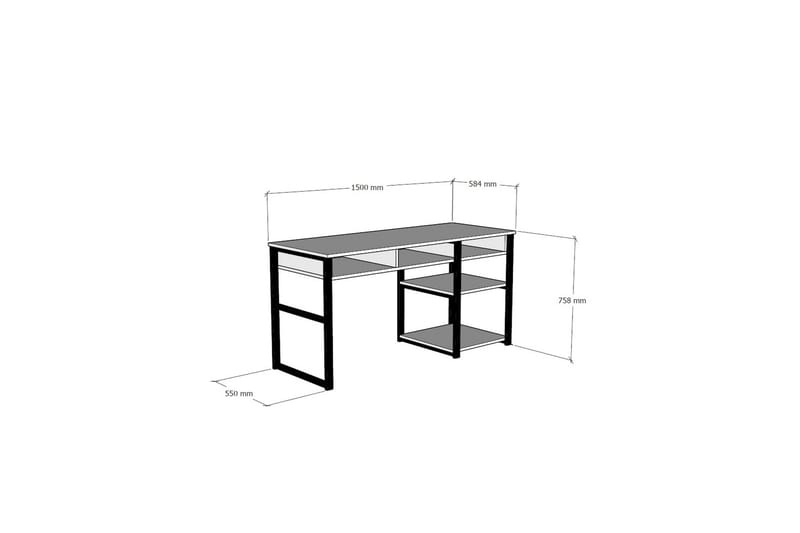 SHESHO Skrivbord 150 cm med Förvaring 5 Hyllor Vit/Svart - Skrivbord - Bord