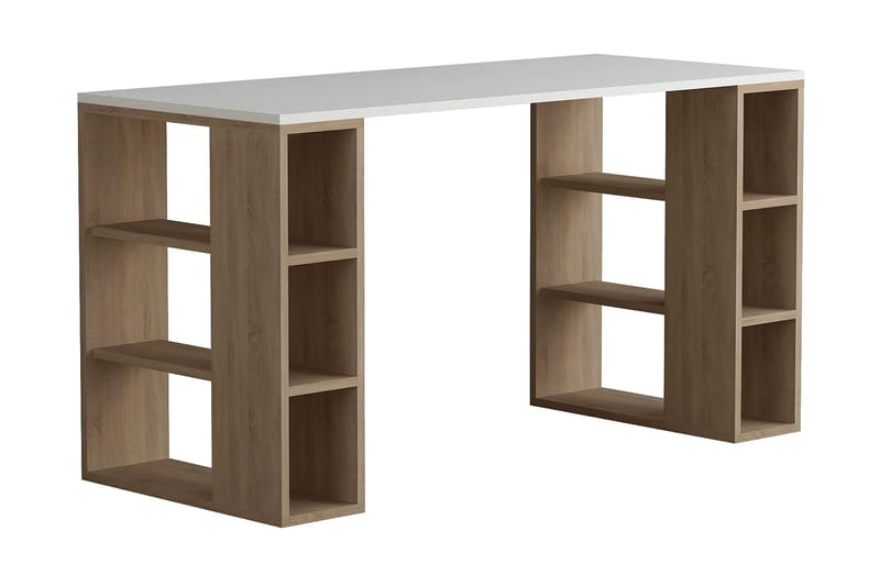 SHIZUE Skrivbord 140 cm med Förvaring Hyllor Vit/Ekfärg - Vit/Ek - Möbler - Hemmakontor - Skrivbord