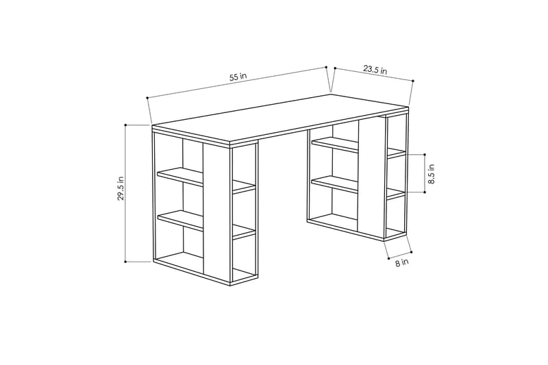 SHIZUE Skrivbord 140 cm med Förvaring Hyllor Vit/Ekfärg - Vit/Ek - Möbler - Hemmakontor - Skrivbord