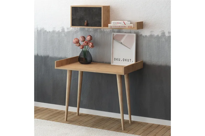 Skaberg Skrivbord 100 cm med Förvaring Vägghylla - Grå/Trä - Möbler - Hemmakontor - Skrivbord