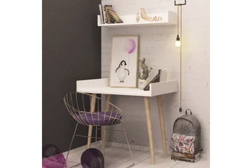Skaberg Skrivbord 90 cm med Förvaring Vägghylla - Vit/Natur - Möbler - Hemmakontor - Skrivbord