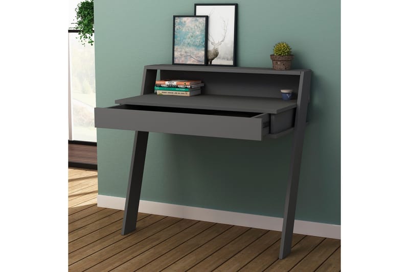 Skoved Skrivbord 94 cm med Förvaring Låda + Hylla - Grå - Möbler - Hemmakontor - Skrivbord