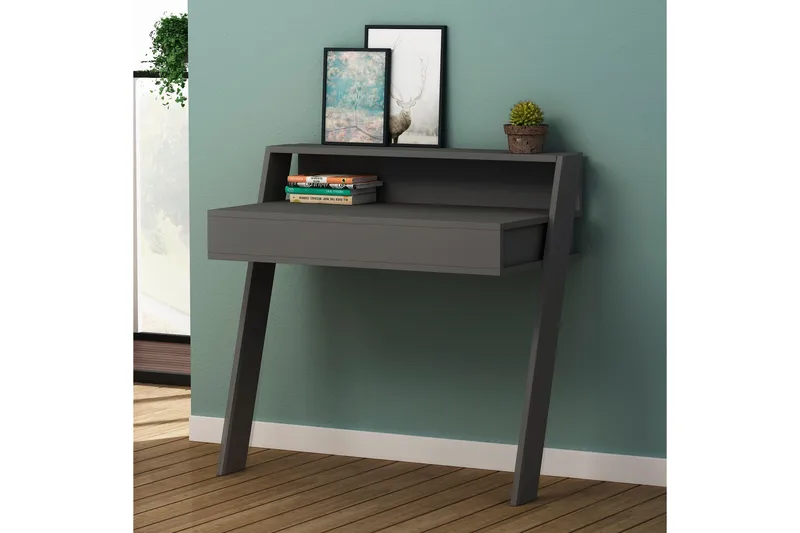 Skoved Skrivbord 94 cm med Förvaring Låda + Hylla - Grå - Möbler - Hemmakontor - Skrivbord