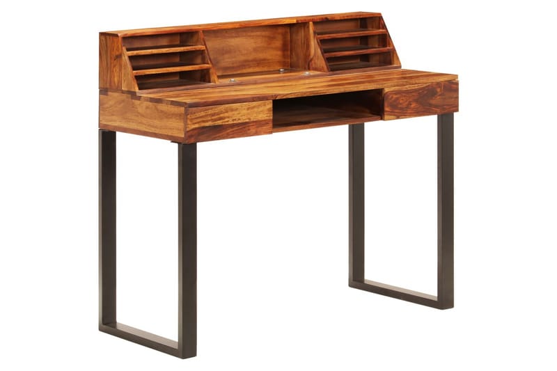 Skrivbord 110x50x94 cm massivt sheshamträ och stål - Brun - Skrivbord - Bord