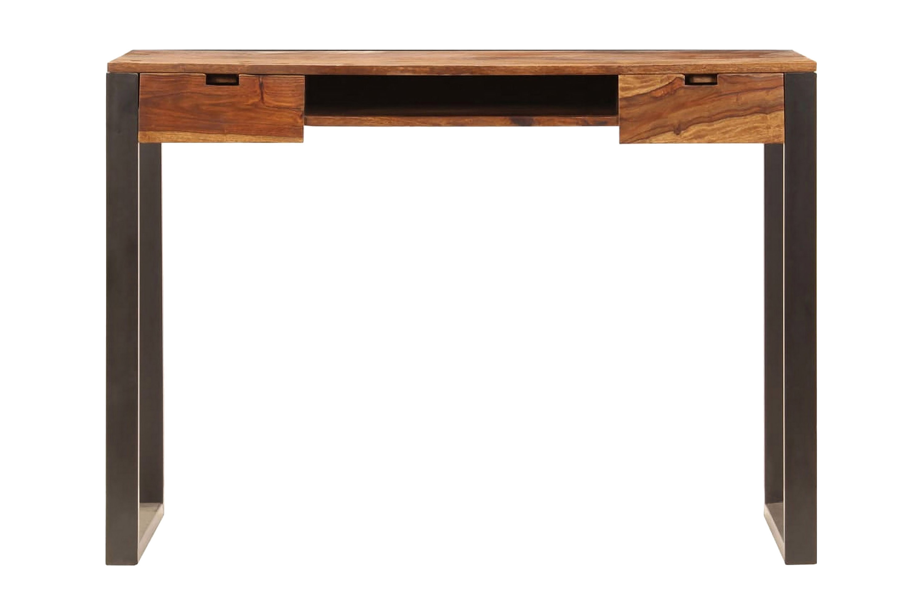 Skrivbord 110x55x78 cm massivt sheshamträ och stål – Brun
