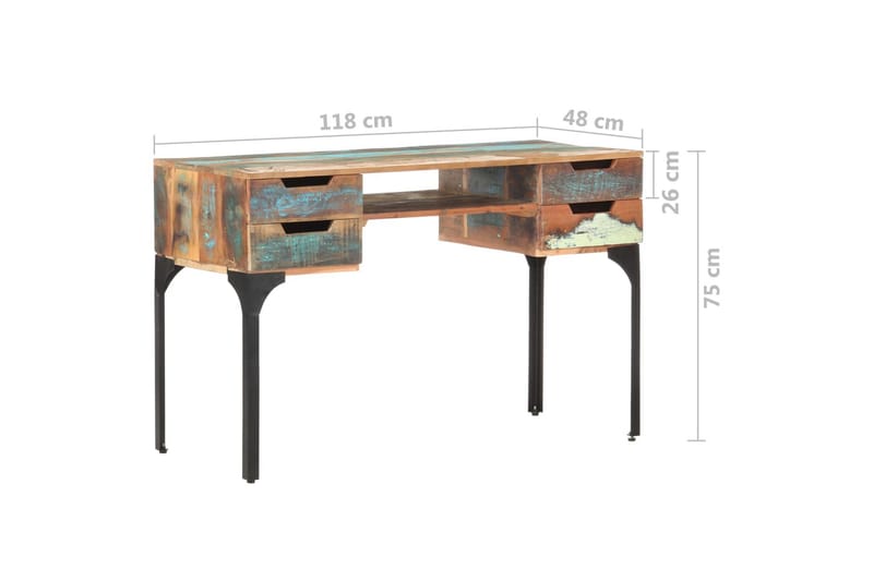 Skrivbord 118x48x75 cm massivt återvunnet trä - Flerfärgad - Skrivbord - Bord