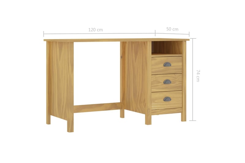 Skrivbord Hill Range med 3 lådor 120x50x74 cm massiv furu - Brun - Möbler - Hemmakontor - Skrivbord