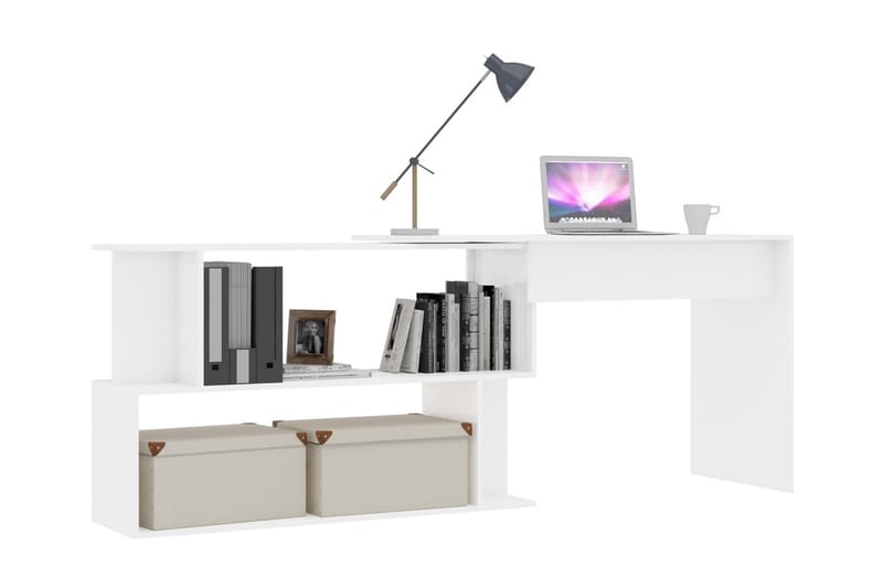 Skrivbord hörn vit högglans 200x50x76 cm spånskiva - Vit - Skrivbord - Bord