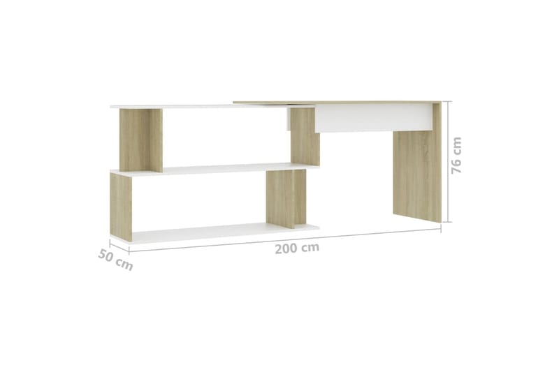 Skrivbord hörn vit och sonoma-ek 200x50x76 cm spånskiva - Vit - Skrivbord - Bord
