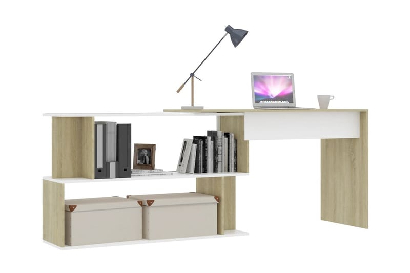 Skrivbord hörn vit och sonoma-ek 200x50x76 cm spånskiva - Vit - Skrivbord - Bord