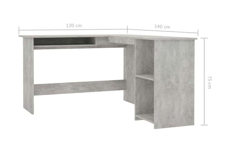 Skrivbord L-format betonggrå 120x140x75 cm spånskiva - Grå - Skrivbord - Bord