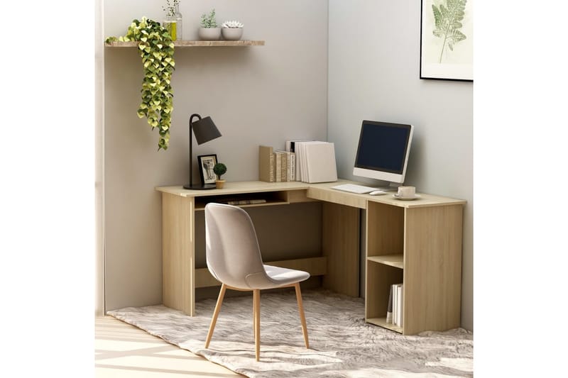 Skrivbord L-format sonoma-ek 120x140x75 cm spånskiva - Brun - Möbler - Hemmakontor - Skrivbord