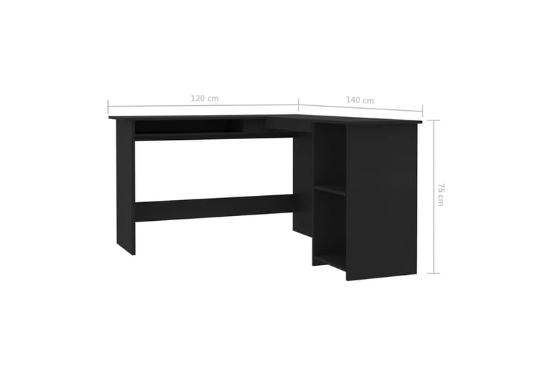 Skrivbord L-format svart 120x140x75 cm spånskiva - Svart - Skrivbord - Bord