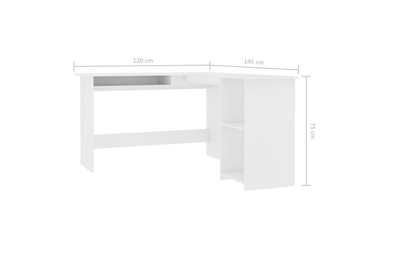 Skrivbord L-format vit 120x140x75 cm spånskiva - Vit - Skrivbord - Bord